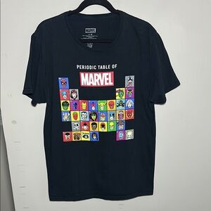 Marvel Black T-Shirt with Colorful Character periodic table Grid